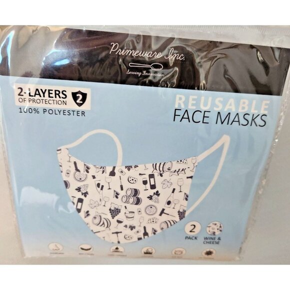 Primeware Mask Wine Barrel Design Adult 2 pack 2 layers 100 % Polyester Washable - Picture 2 of 5